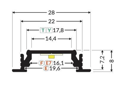 Dimensions profilé LED à encastrer large